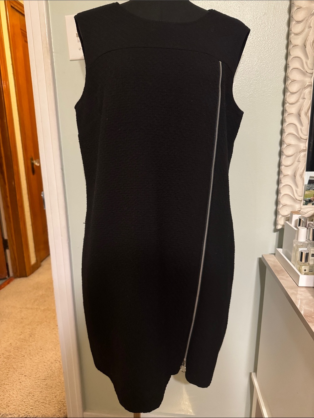 INC International Concepts Black Sleeveless Sheath Dress with Diagonal Zip